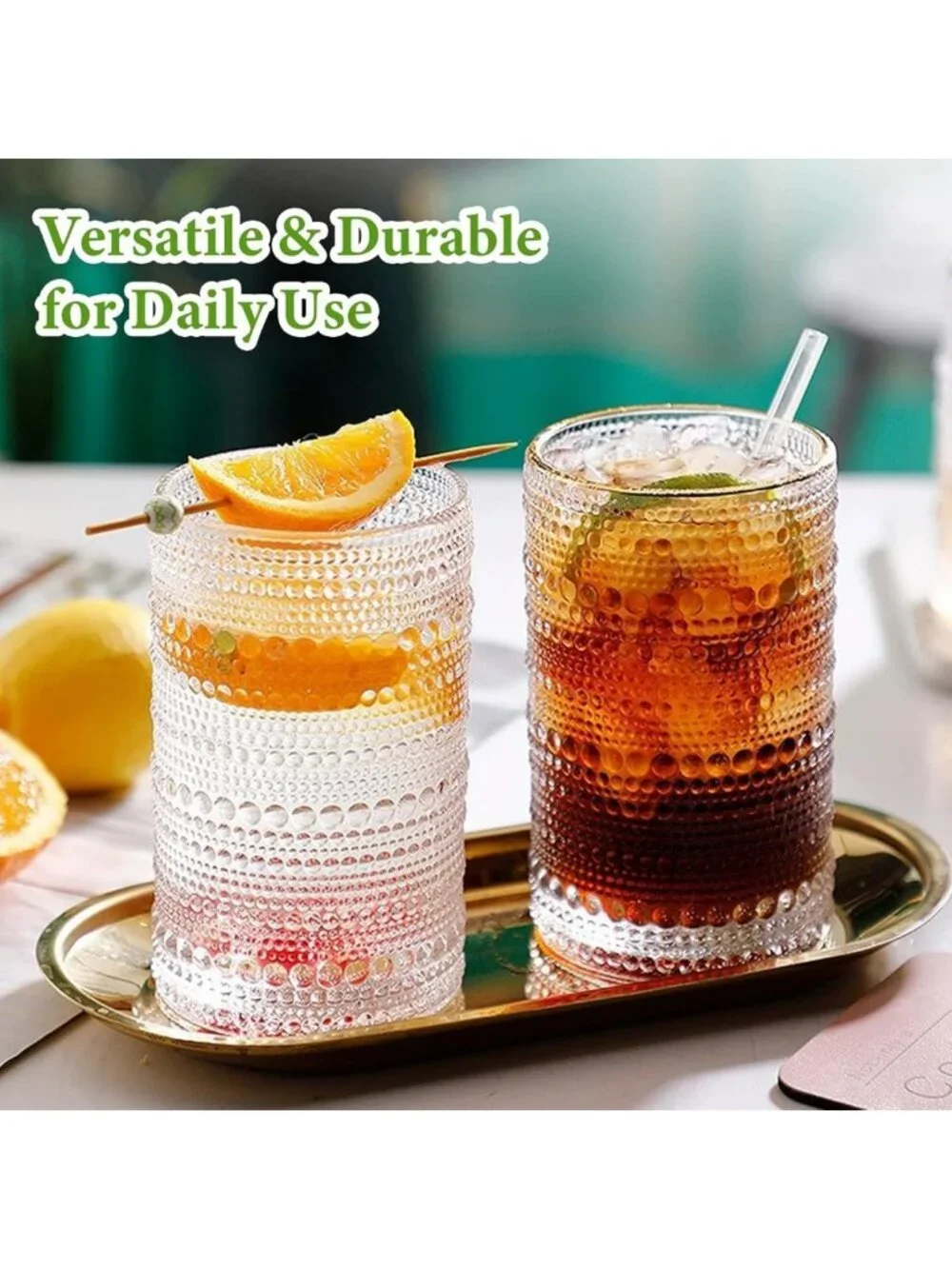 Vintage Hobnail Glasses Set of 8 - 12oz Highball & 10oz Cocktail Tumblers for